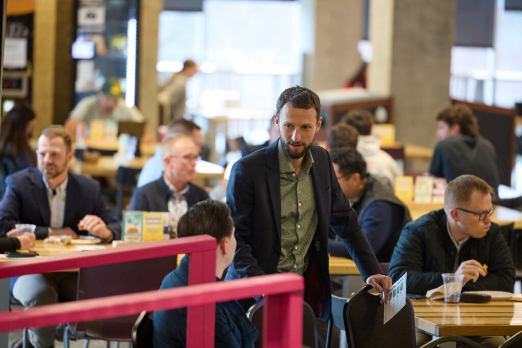 Two business owners in conversation