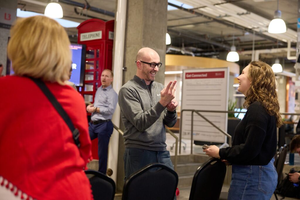 Utah business owners talking at a Durable Commons Coffee morning