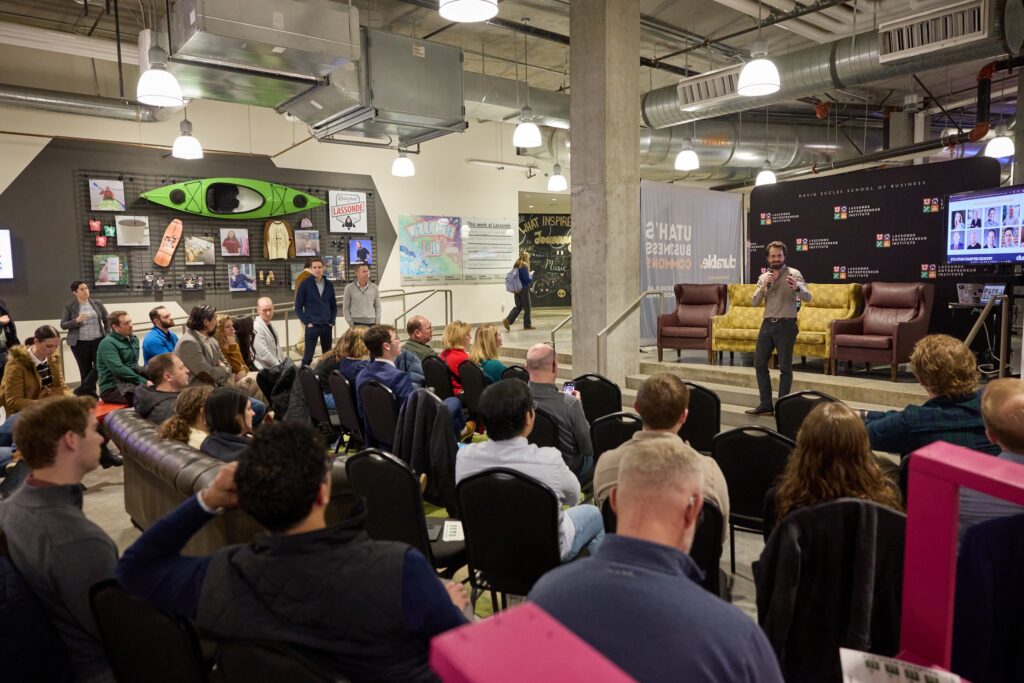 A packed room at a Durable Speaker Series event