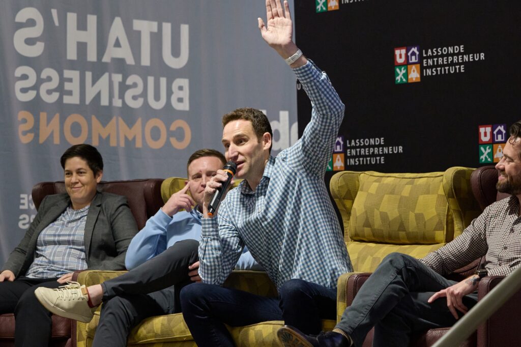 A speaker taking questions at a Durable event